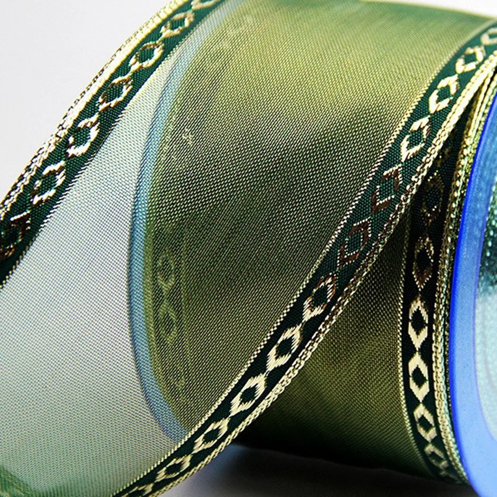 

63MM 25Yards Green Organza Metallic Wire Edge Ribbon for Christmas Birthday Decoration Gift Wrapping 2-1/2" N2087