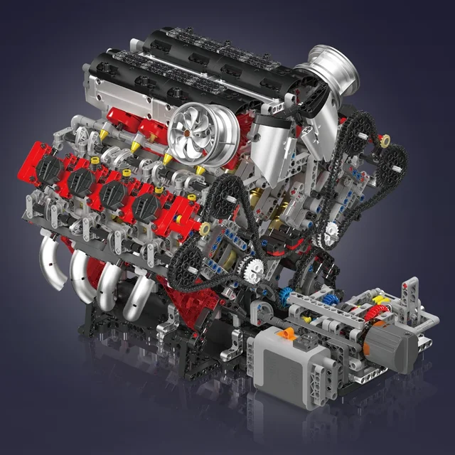 MOC Technik Electrically Driven No.V8 Engine Model Car Building Blocks Set Creative Educational Toy christmas Gifts for Boy Kids 2
