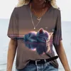 Fashion Women's T-shirt Cat Printed Short Sleeve Female Harajuku Tees Ladies T Shirt Oversized V-neck Tops Animal Women Clothing 5