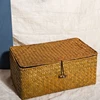 Woven Storage Baskets Rectangular Wicker Storage with Lid Woven Storage Box Woven Natural Reed Storage Basket for Bookshelves De 4