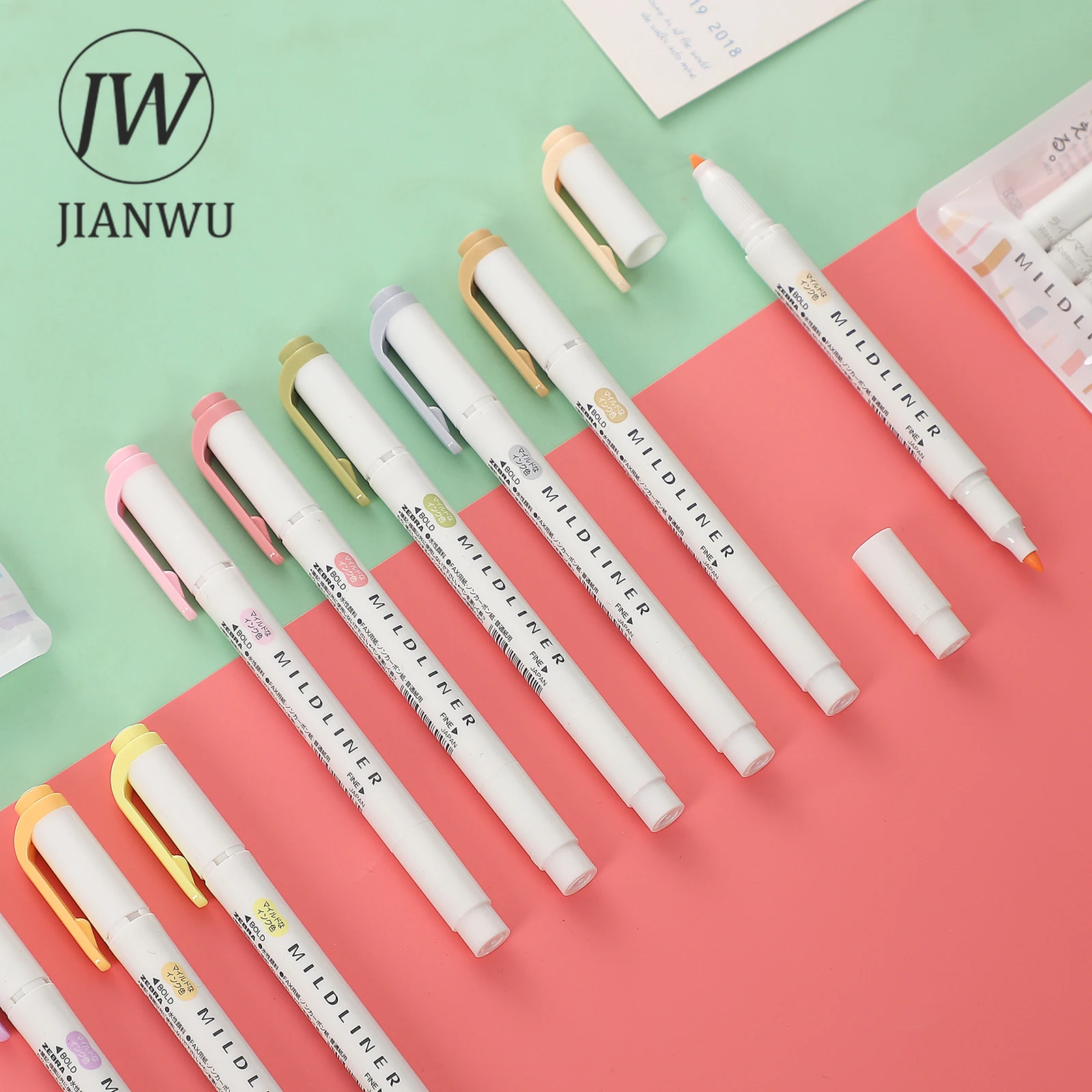 JIANWU 1 Pc Zebra Mildliner Double-ended Highlighters Soft Student Writing Drawing Marker Pens Kawaii Stationery Supplies