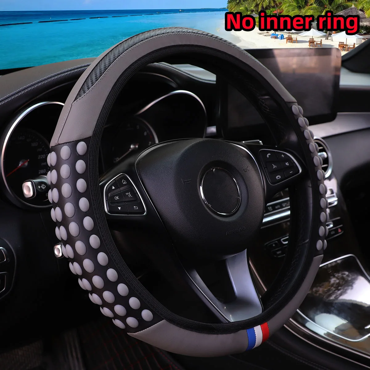 Steering Wheel Cover Automotive Carbon Silicone Massage Pellet Leather Steering Wheel Cover without Inner Ring Fits 14.5-15 Inches