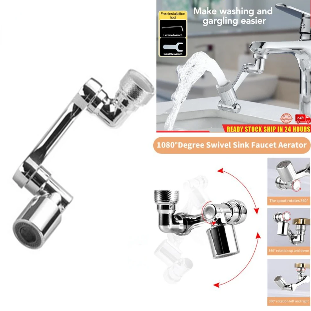 Faucet Extender Black Universal 1080&deg; Rotation Faucet Extender Plastic Dual Mode Sprayer Head Bubbler Nozzle for Kitchen Washbasin Robot Arm Tap