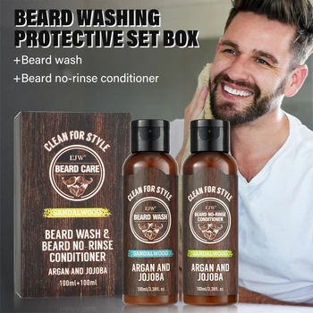 EJW Beard Care Set, Sandalwood Beard Shampoo and Beard no-rinse conditioner- Softens & Strengthens Beard, with Argan and Jojoba. 1