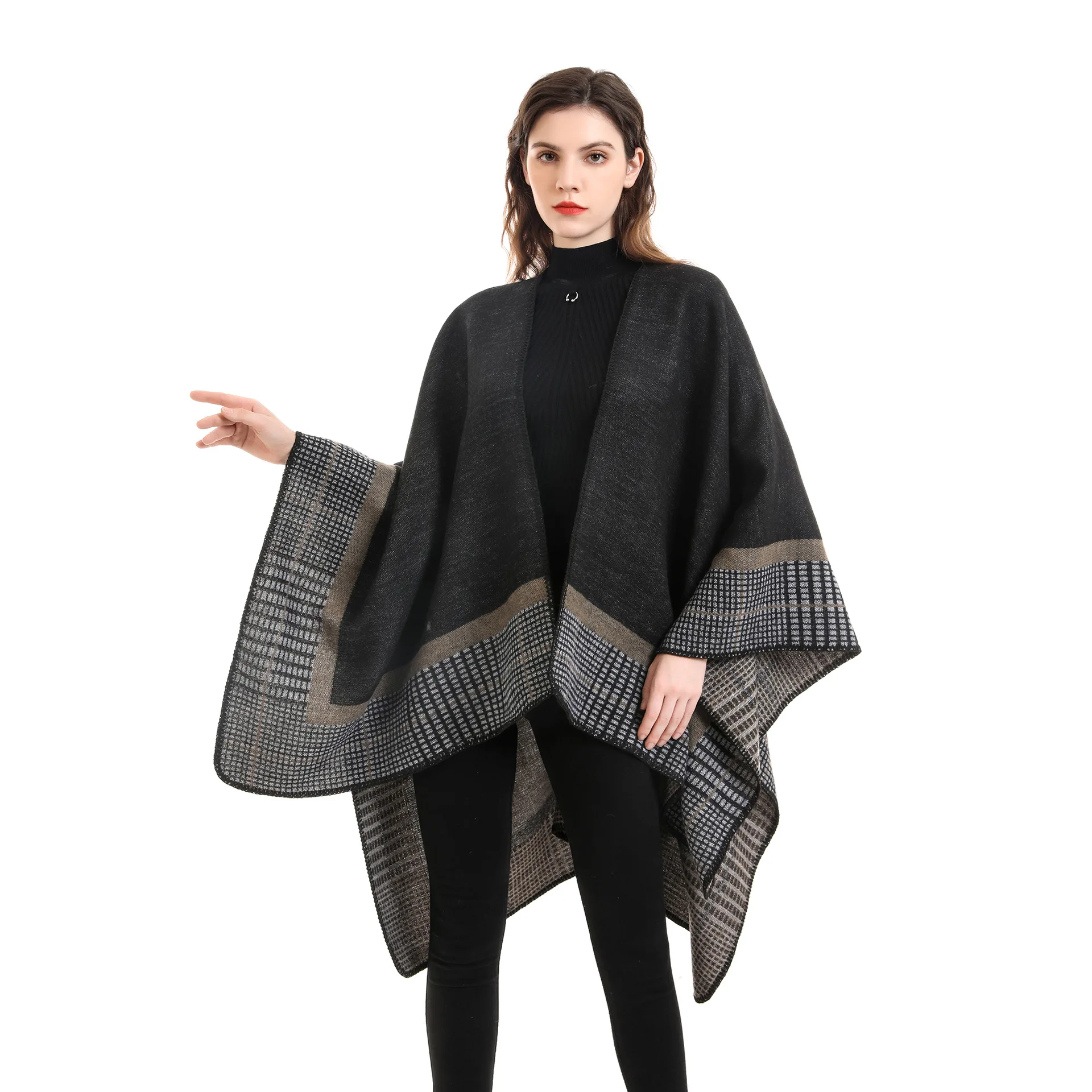 

European And American Winter Ladies Scarf Fashion Two-color Stitching Leopard Print Luxury Cashmere Shawl Cloak Poncho New 2022