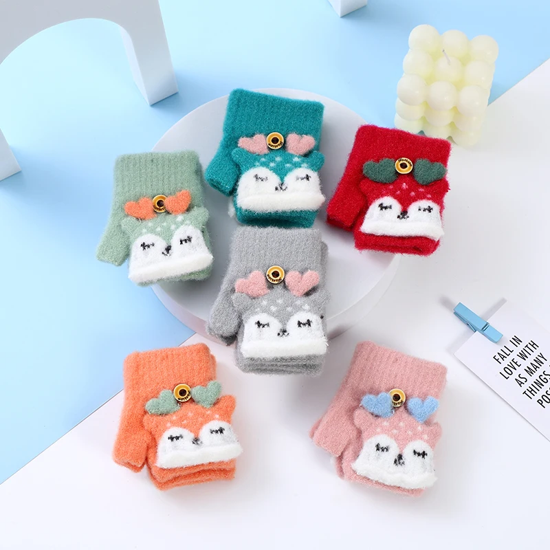 عيد الميلاد الغزلان الشتاء قفازات الأطفال لطيف إصبع الطفل الدافئة نصف إصبع غطاء الوجه للبنين بنات القفازات قفازات 0-3 سنوات من العمر