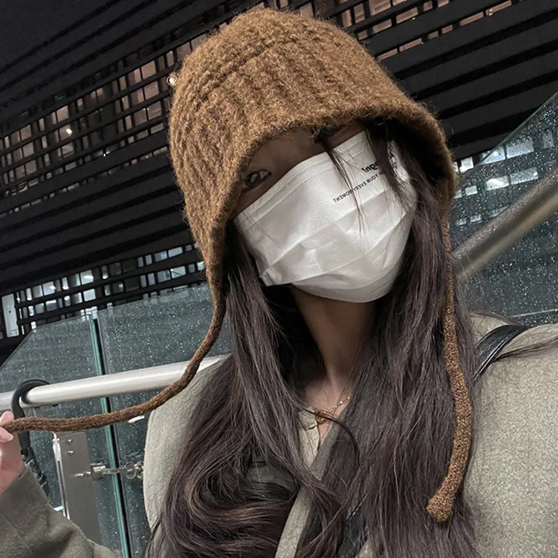 Women's Winter Knitted Hat Woolen Twist Fisherman Hat Autumn New Short Brim Stitching Beanie Basin Hat Girl's Warm Casual Hat