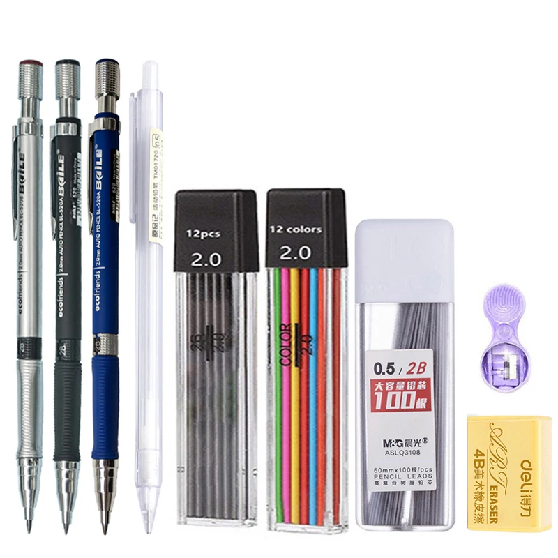 Deli Exam Mechanical Pencil Set 2B 2.0mm With 1 EXAM Eraser 1 Box of 2.0