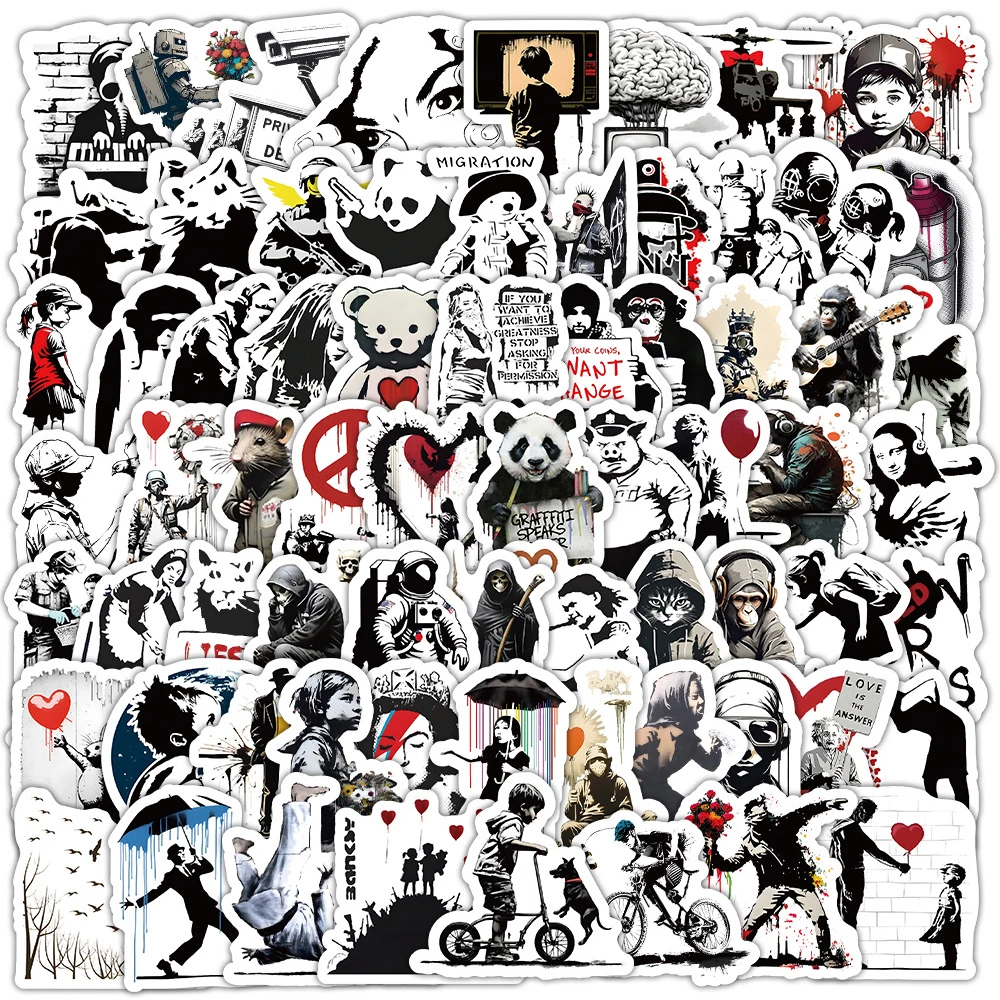 

10/30/50/100pcs Banksy Style Artsy Stickers Funny Aesthetic Cartoon Decals Graffiti Laptop Phone Luggage PVC Cool Sticker Packs