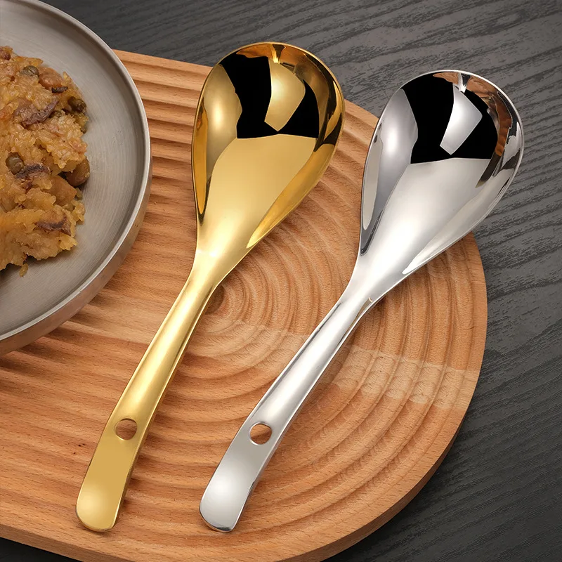 

Stainless Steel Large Rice Spoon Golden Silver Soup Ladle Scoop Tableware Kitchen Accessories