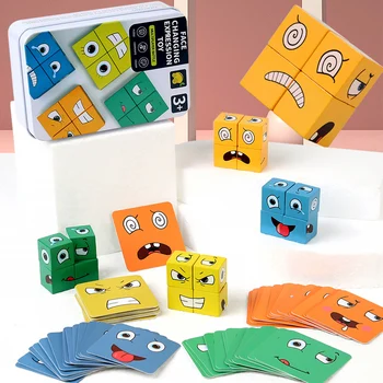 어린이용 얼굴 변화 큐브 보드 카드 게임 빌딩 블록, 만화 나무 퍼즐, 몬테소리 불안 스트레스 해소 장난감