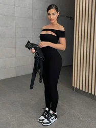 Solid Colour One-Piece Neckline Jumpsuit Slim Cutout Short Sleeve jumpsuits For Women Summer Fashion Casual Y2k Women Clothes