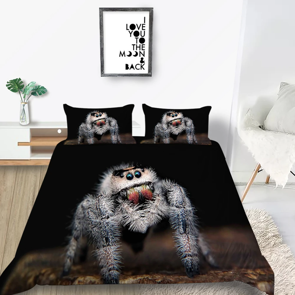 

3D Spider Insect Duvet Cover Spider Lifelike Fashion Grey Bedding Set Black Comforter Cover for Women Men Bedroom Decorations