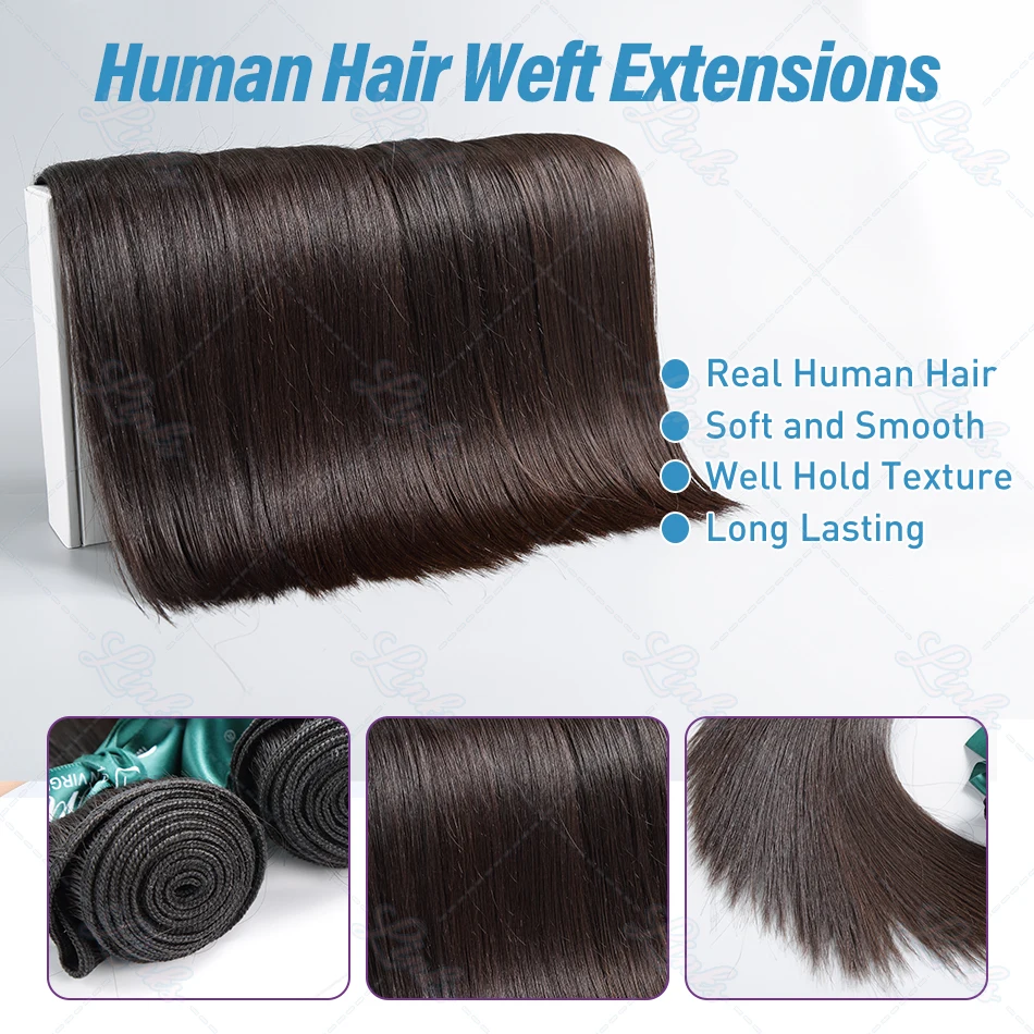 Human Hair Extensions Links 30 40 Inch Bone Straight Bundles 100% Human Hair Weave Bundles 1/3/4 PCS Brazilian Remy