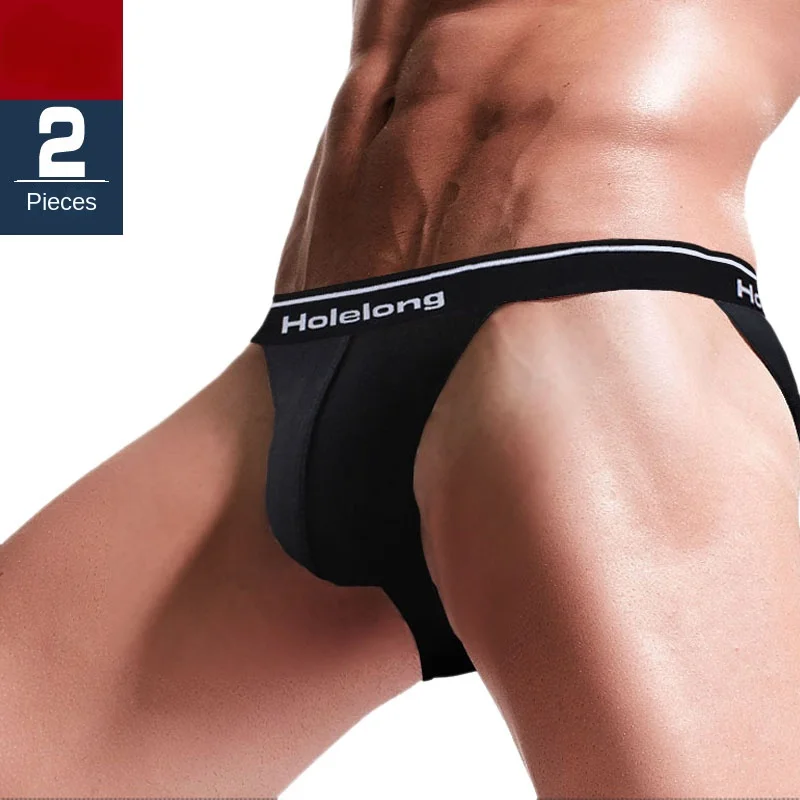 2 Pack Summer Breathable Sport Underwear Men Youth Personality Briefs High Fork Hip U Convex Mesh Fat Short Big Penis Underwear