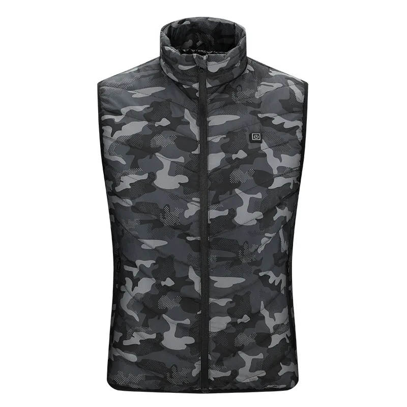9 Areas Intelligent Warm Heated Vest Men Outdoor Casual USB Control Constant Temperature Heating Camo Jacket Lightweight Coat