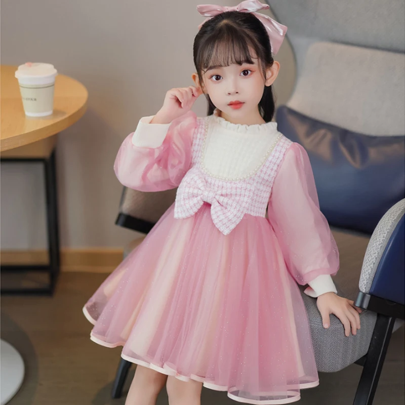 

Dress for Young Girls Winter Velvet Casual Style Clothes Thickened Princess Good-looking Pink Dress for Girls 3-12 Years Old