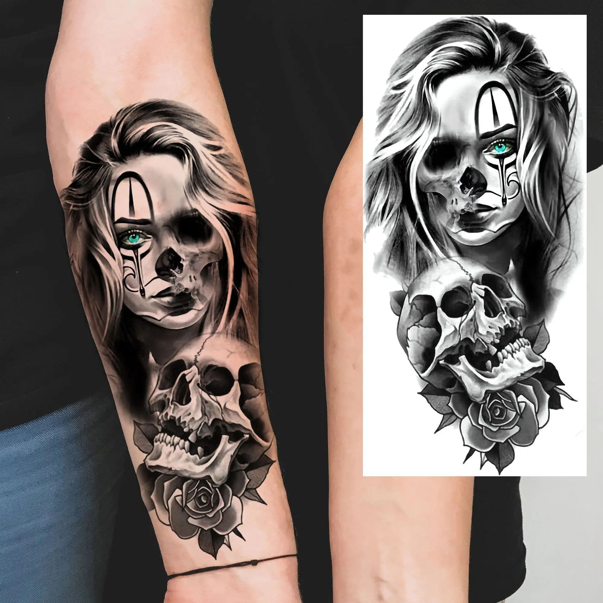 1 Sheet Evil Women Face Joker Mask Temporary Tattoos For Men Women Adults Waterproof Sticker