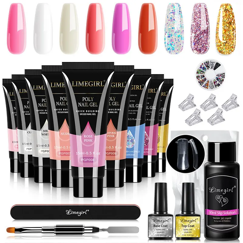 Limegirl Nail Extension UV Gel Set For Finger French Quick Extension Gel Soak Off Nail Art DIY Manicure Gel Varnish Nail Kits 6