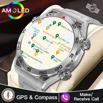 2023 NFC ECG PPG 스마트 워치 남성용 AMOLED 454x454 HD 스크린 심박수 블루투스 통화, IP68 방수 스마트워치, 안드로이드 IOS용