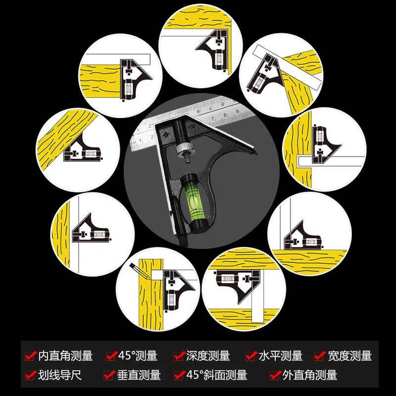 300mm Square Angle Ruler Measuring Tool Kit Stainless Steel Aluminium Durable Adjustable Combination Spirit Level Woodworking