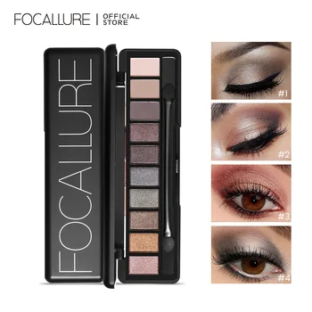 FOCALLURE 여성용 매트 아이섀도우 팔레트, 방수 쉬머 글리터 아이 섀도우 메이크업 화장품, 오래 지속되는 10 가지 색상