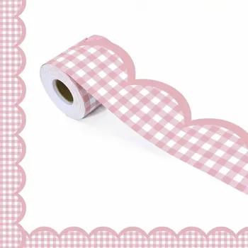 Bordo Decorativo a Griglia Rosa - 5m Adesivo Autoadesivo per Bordo Lavagna, Decorazione Pareti per Aula, Scuola, Casa e Ufficio