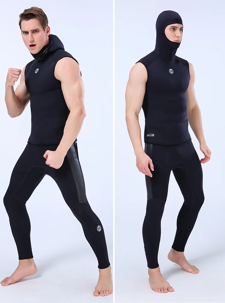 Description Picture 6 of itemNew Men's Diving Vest with Hood Sleeveless Neoprene Waterproof Surfing Diving Snorkeling Suit Spearfishing Vest 3mm