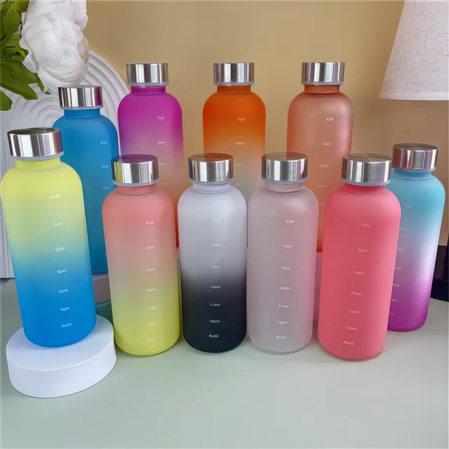 550ml Bottle With Time Marker Motivational Reusable Fitness Sports Outdoors Travel Leakproof BPA Free Frosted Plastic 2