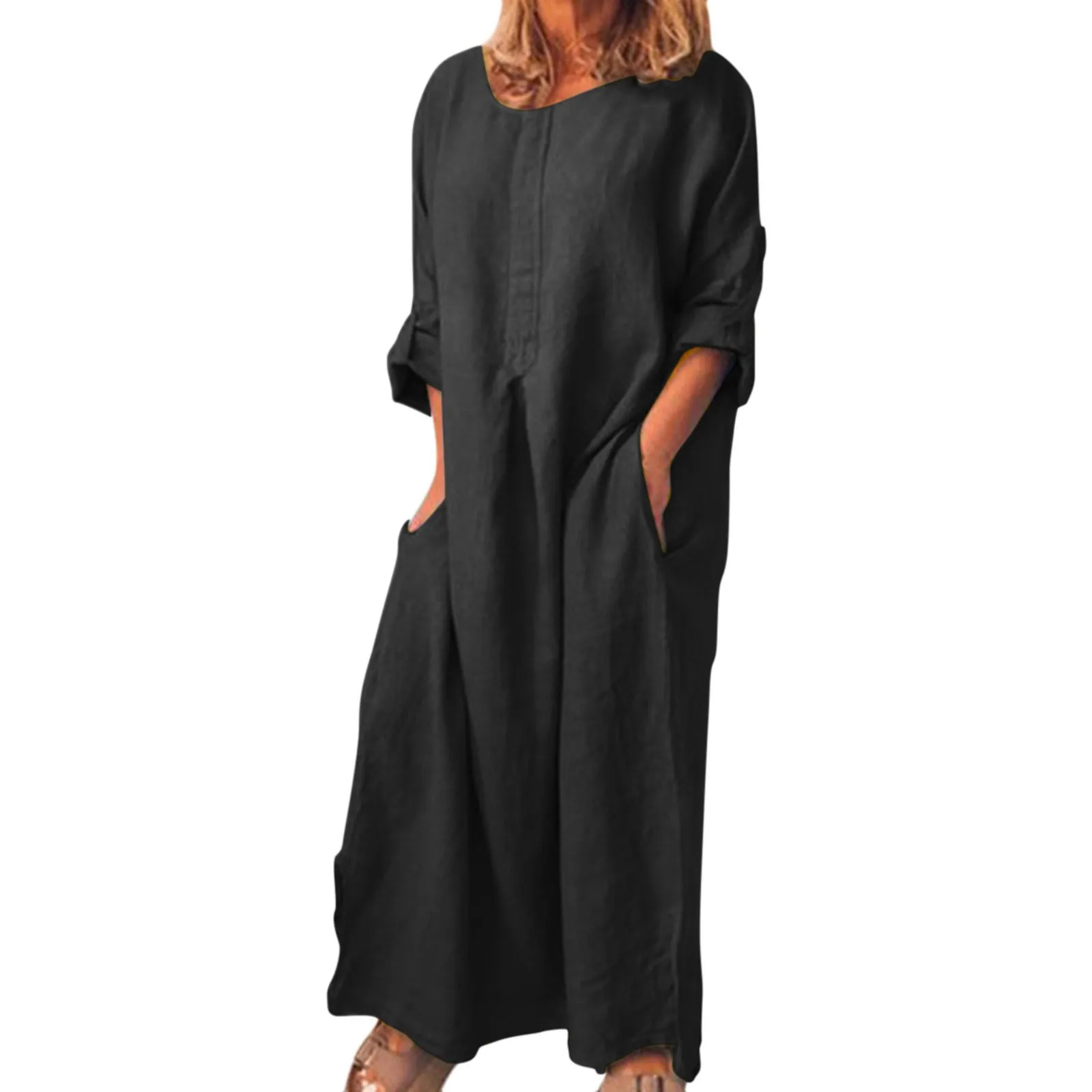 

Women'S Long Sleeved Solid Color Casual Midi Shirt Dresses With Pockets Maxi Dress For Women Summer 2023 New Fashion Dresses