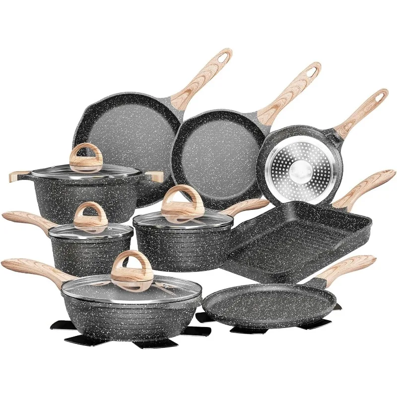 

Pink Pots and Pans Set Nonstick 23pcs, Healthy Kitchen Cookware Sets, Induction Cooking Set Pink Granite Stone Frying Pans