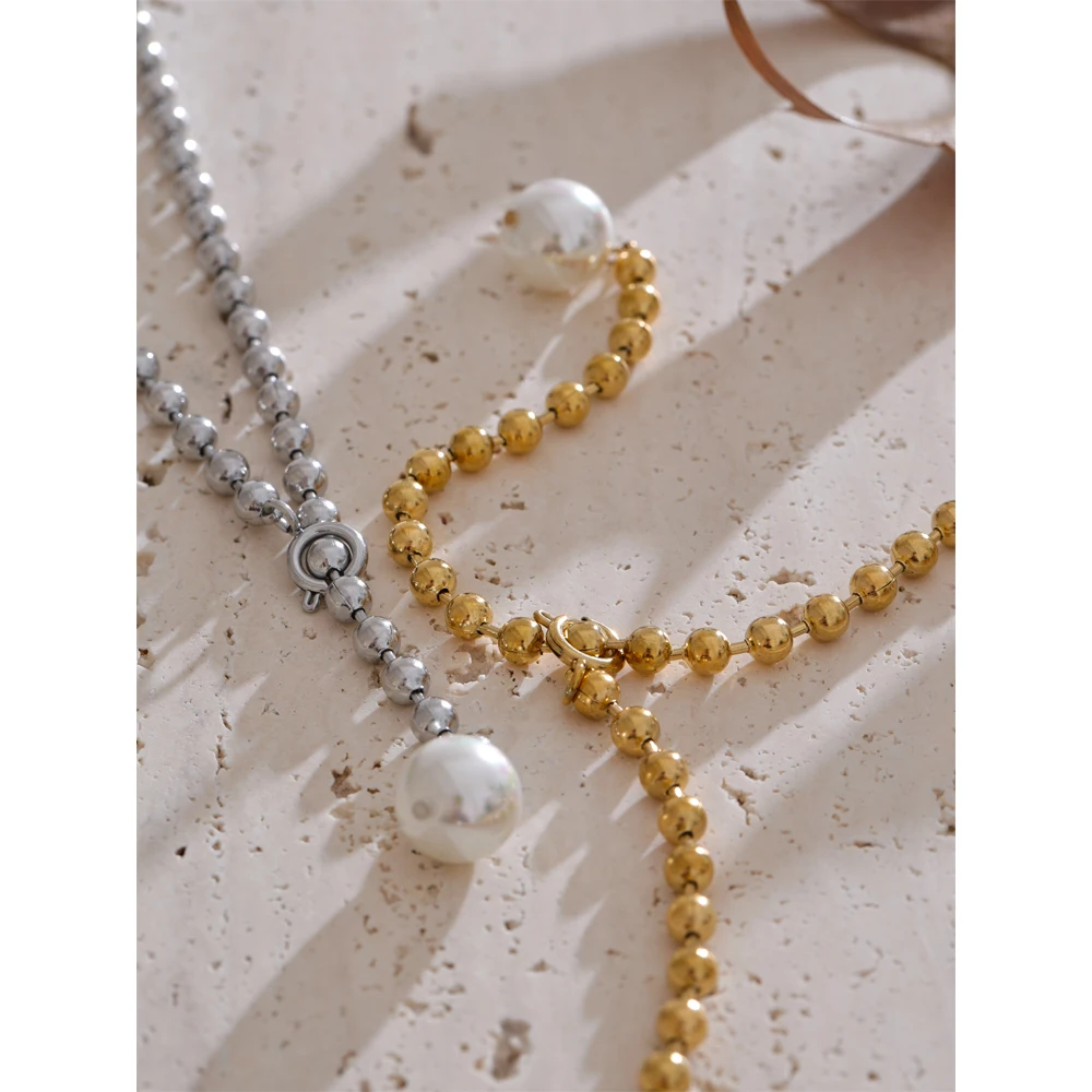 Yhpup Round Necklace Stainless Steel Beads