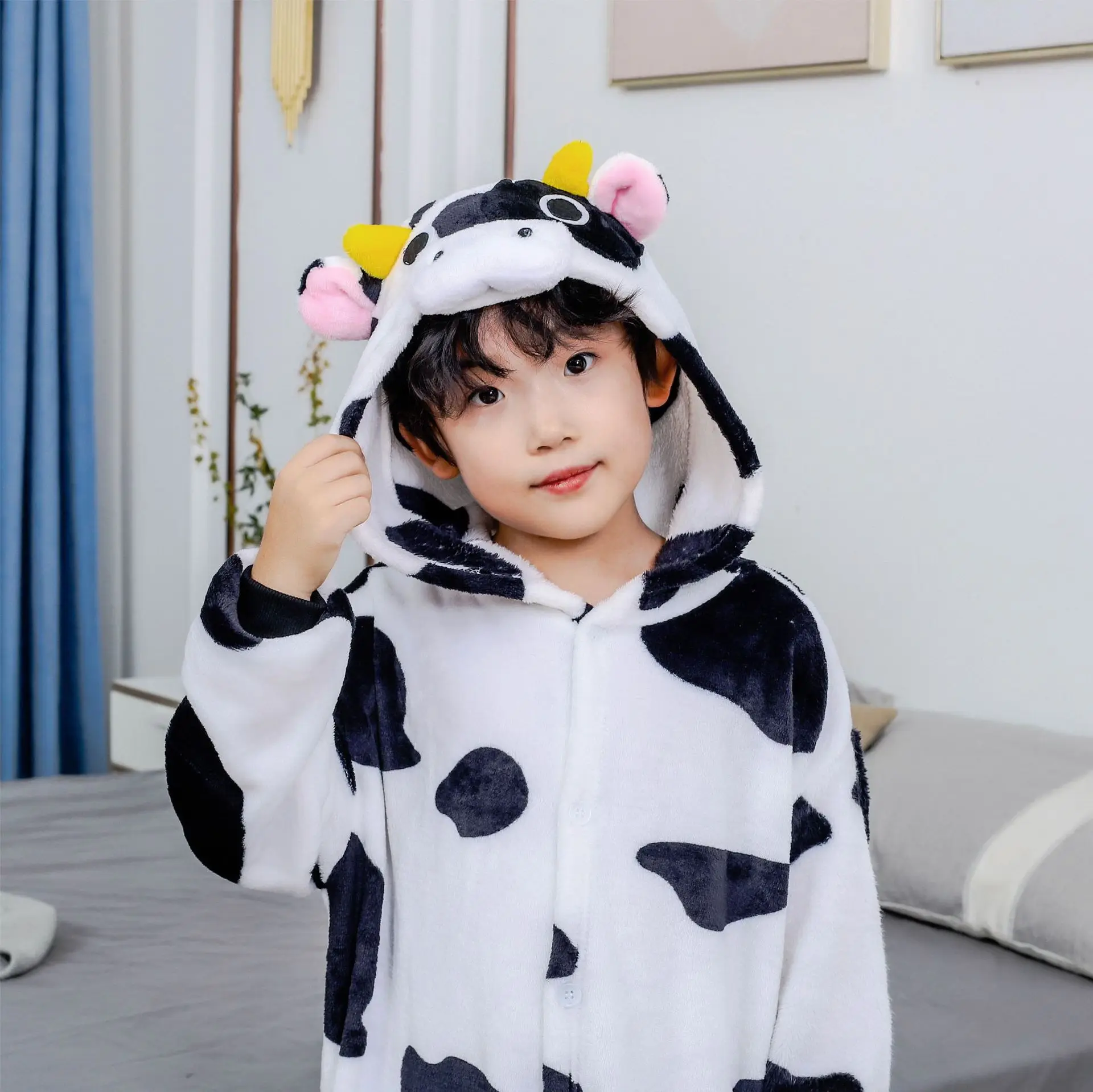 Erwachsene Kuh Cartoon Pyjamas Tier Onesies Cosplay Kostüme Overall Mit Kapuze Nachtwäsche Halloween Ein Stück für Durchführung – Detail 5