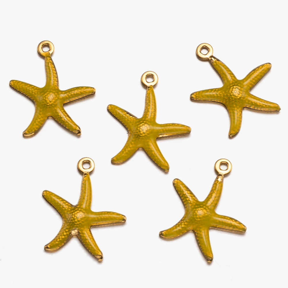 10 Stück Gold Edelstahl Seestern Emaille Charms Anhänger für DIY Halskette Armband Ohrring Schmuckherstellung und Bastelbedarf – Detail 8