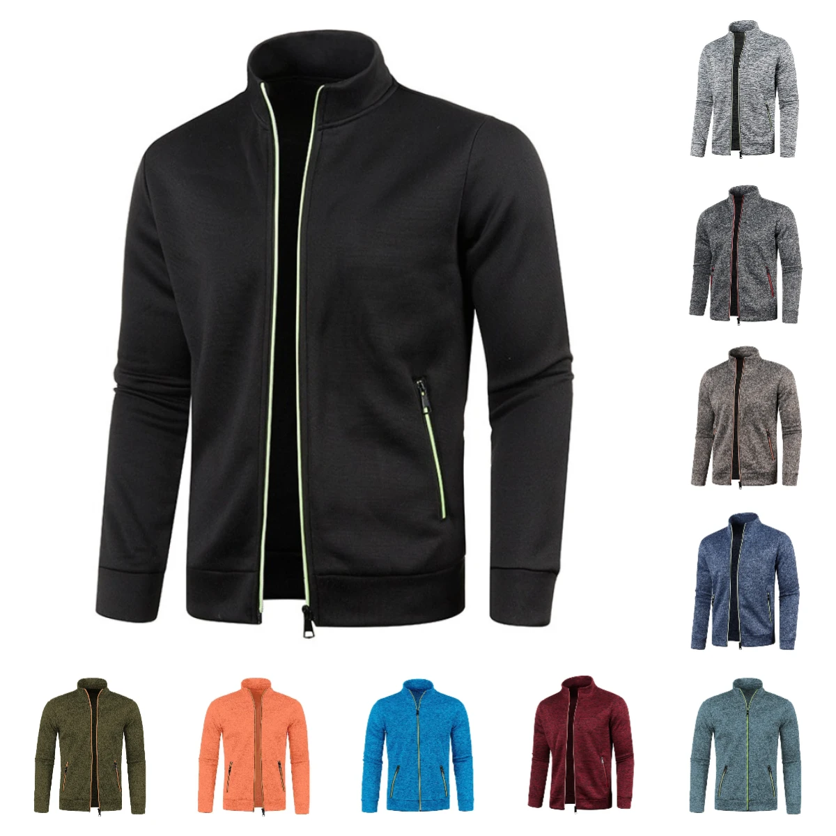 

Autumn and Winter Men's Long Zip Knit Sleeve Thin Plush Fashion Top Sweater Coat