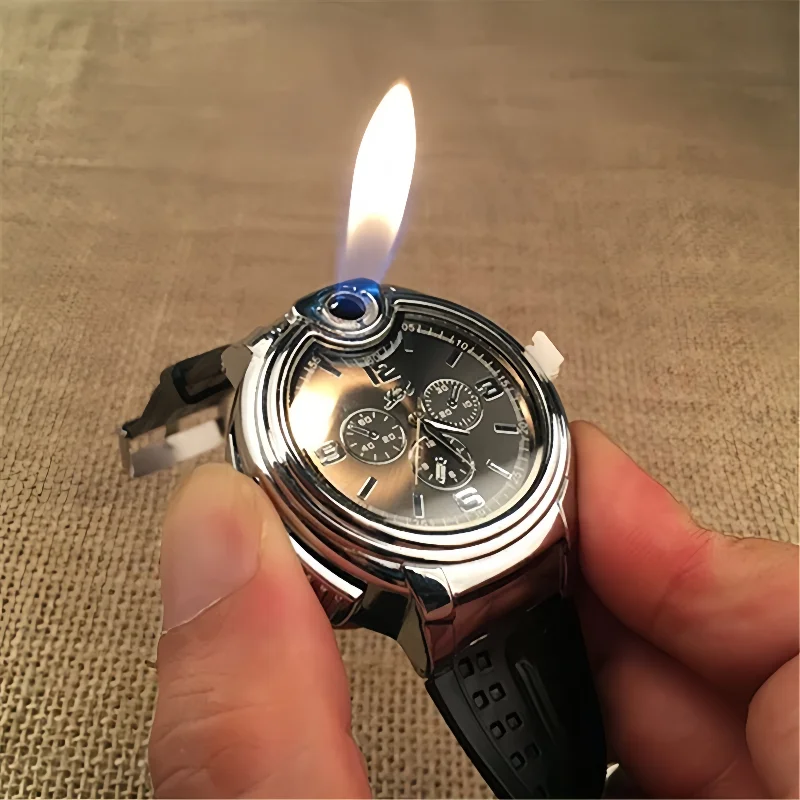 Outdoor Inflatable Lighter Fashion Metal Gas Windproof Portable Open Flame for Smoking Gift