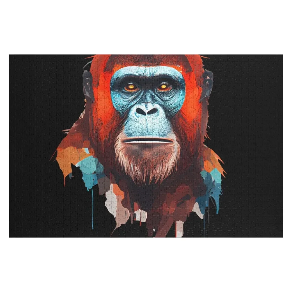 Abstract Orangutan Art: A Colorful Twist on Wildlife Imagery Jigsaw Puzzle Baby Wooden Animal Wooden Boxes Puzzle