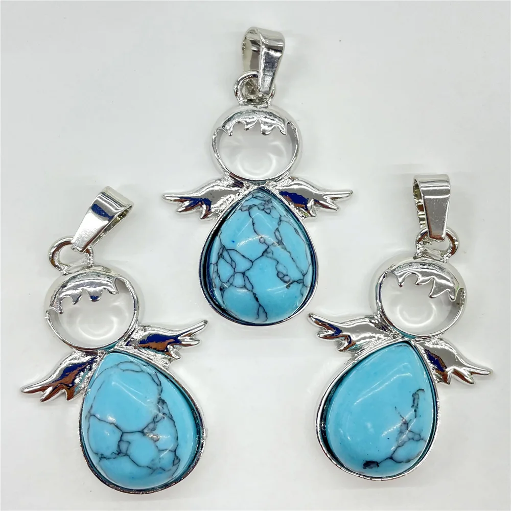 Fashion Natural Gem Stone Quartz Crystal Opal Mix pendant&Alloy angel Pendant DIY charm Jewelry Making Necklace Accessorie 12pcs 5