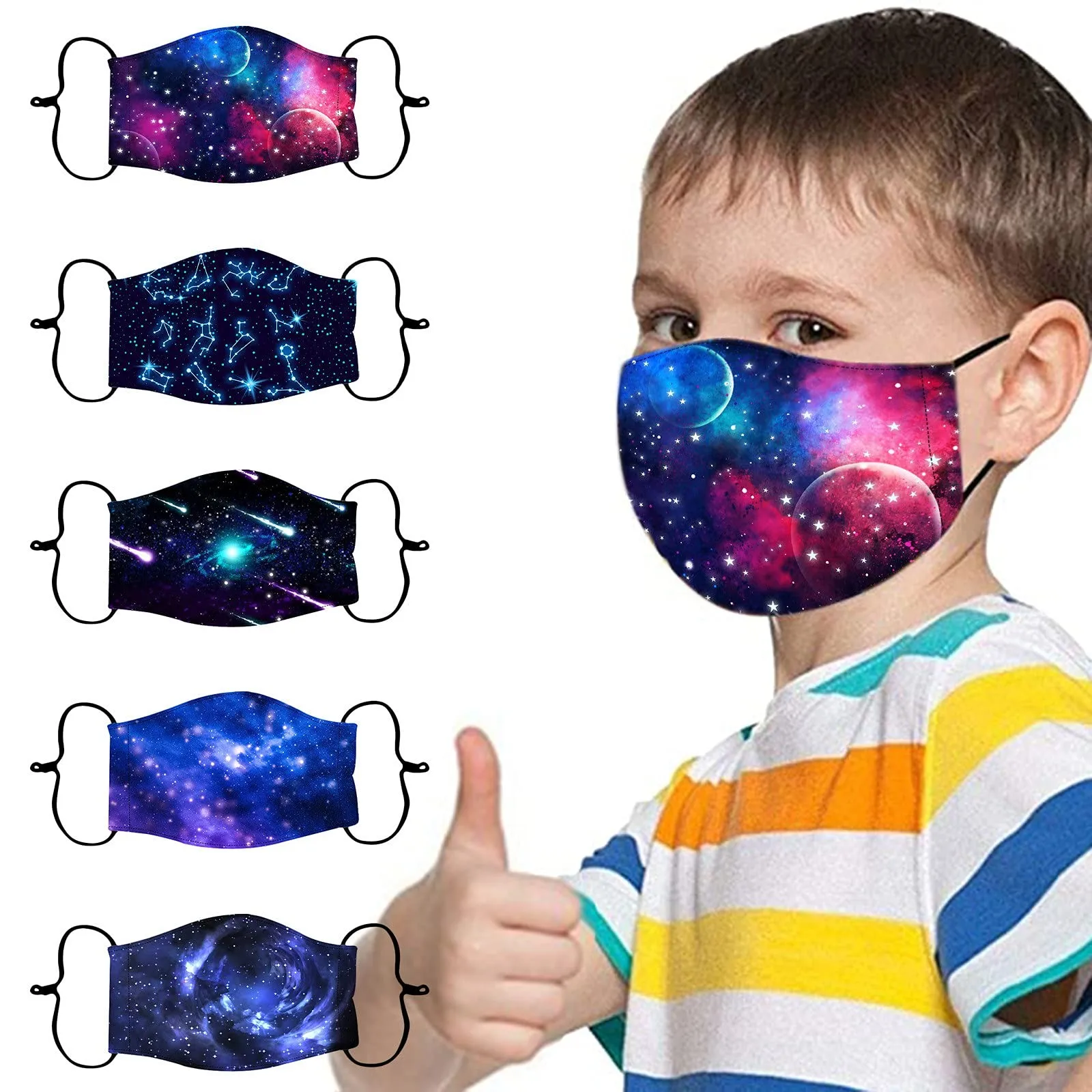 Children's Kids Adjustable Washable Reuse Face Mask Printed Cute Facial Mask Outdoor Dust-Proof Face Protective Washable