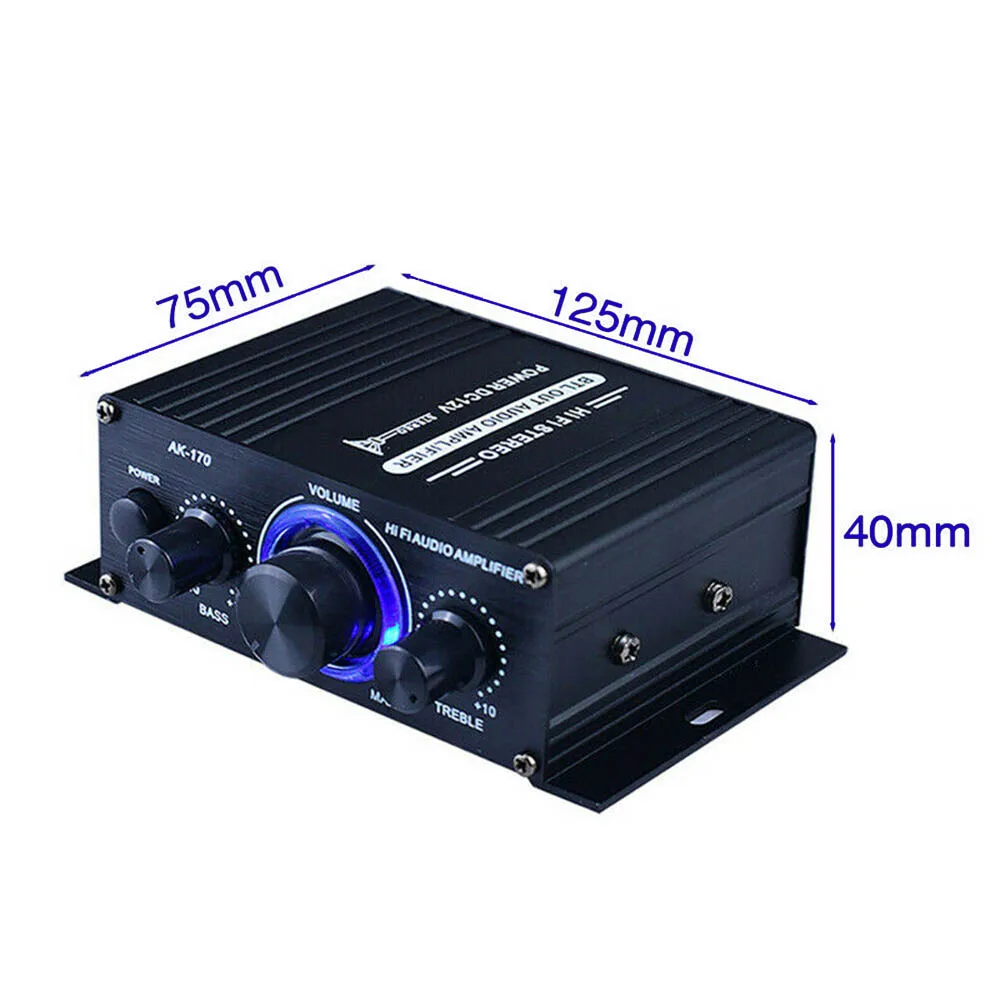 AK-170 Mini HiFi Audio Power Amplifier 200W+200W Dual Channel 2-CH Power Amp with RCA Input for Car Home Digital Amplifiers