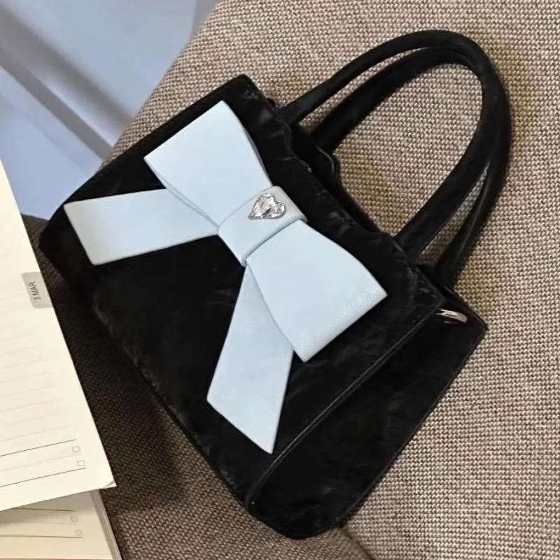 JIAERDI Sweet Cute Bow Mini Tote Bag Women Heart Diamond Square Handbag Ladies Fashion Elegant Gentle Shoulder Crossbody Bag New