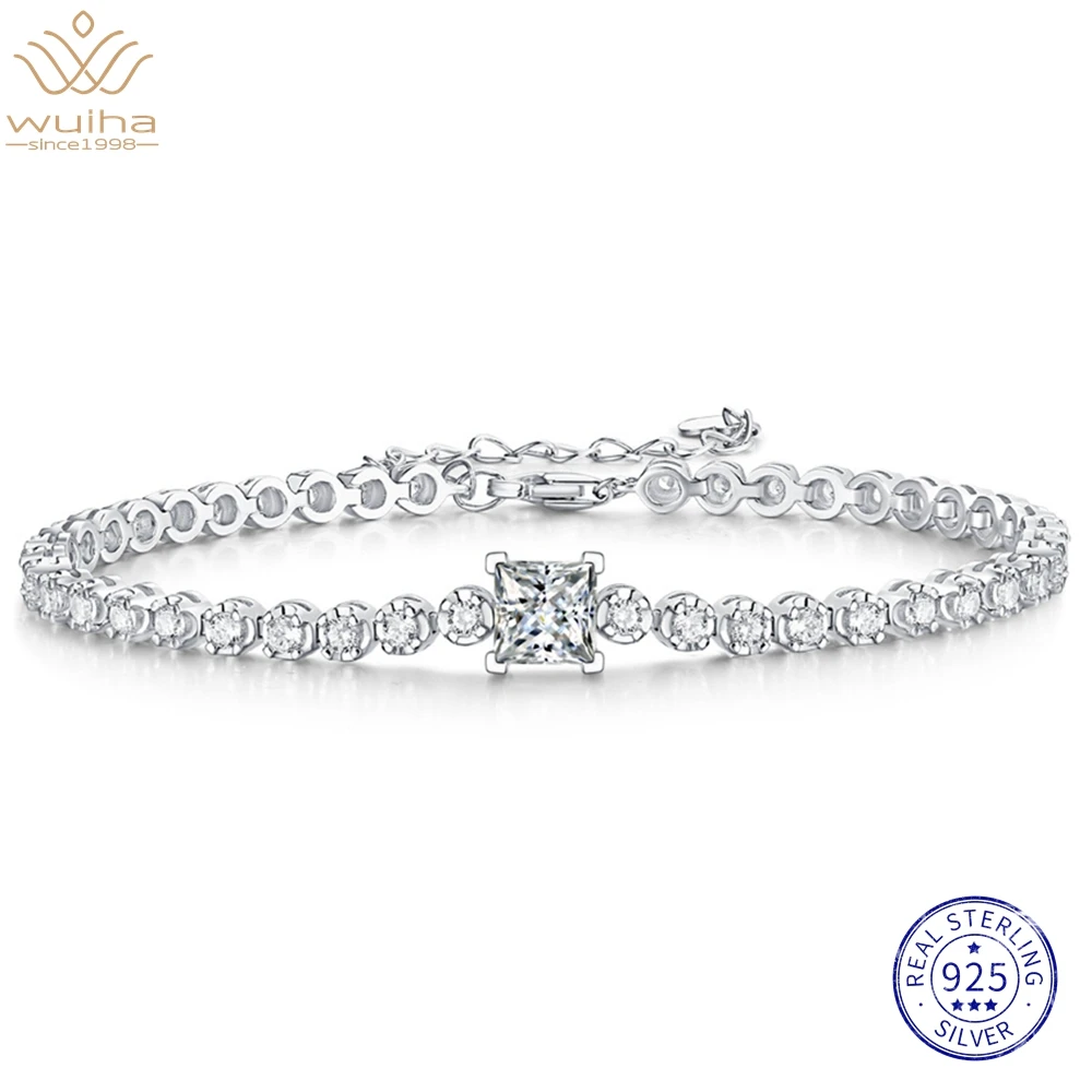

WUIHA Solid 925 Sterling Silver 3EX VVS1 D Real Moissanite Passed Test Diamond Adjustable 16-19CM Charm Bracelets for Women Gift