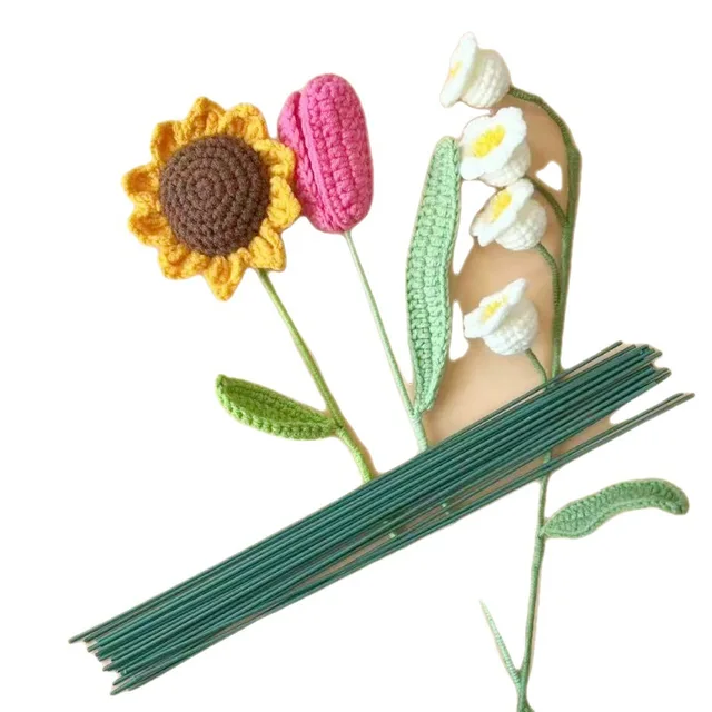 Green Artificial Flower Stick Iron Stem Holder for Flower Bouquet 20P DIY  Crochet Flowers Accesories 45/25/15cm Fake Floral Stem - AliExpress