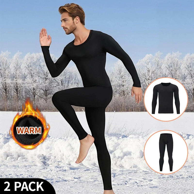 Men Autumn And Winter Casual Warm Underwear Set 2-piece Sports Skiing Cycling Comfortable Round Neck Plus Size Base Set