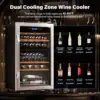 33 Bottle Wine Fridge, Dual Zone Wine and Beverage Refrigerator with Independent Temp & LED Control Panel, Freestanding W 2