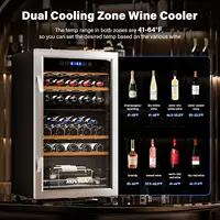 33 Bottle Wine Fridge, Dual Zone Wine and Beverage Refrigerator with Independent Temp & LED Control Panel, Freestanding W 2