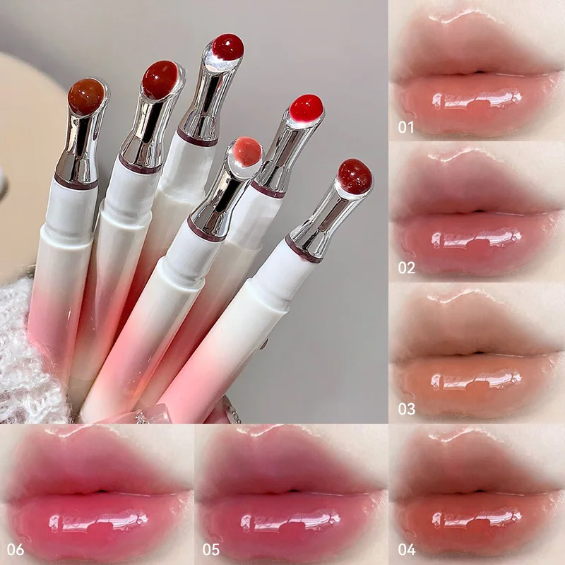 Kakashow Mirror Watery Lip Gloss Iron Brush Head Jelly Moisturizing Lip Tint Lipstick Nature Nude Lips Makeup Cosmetics