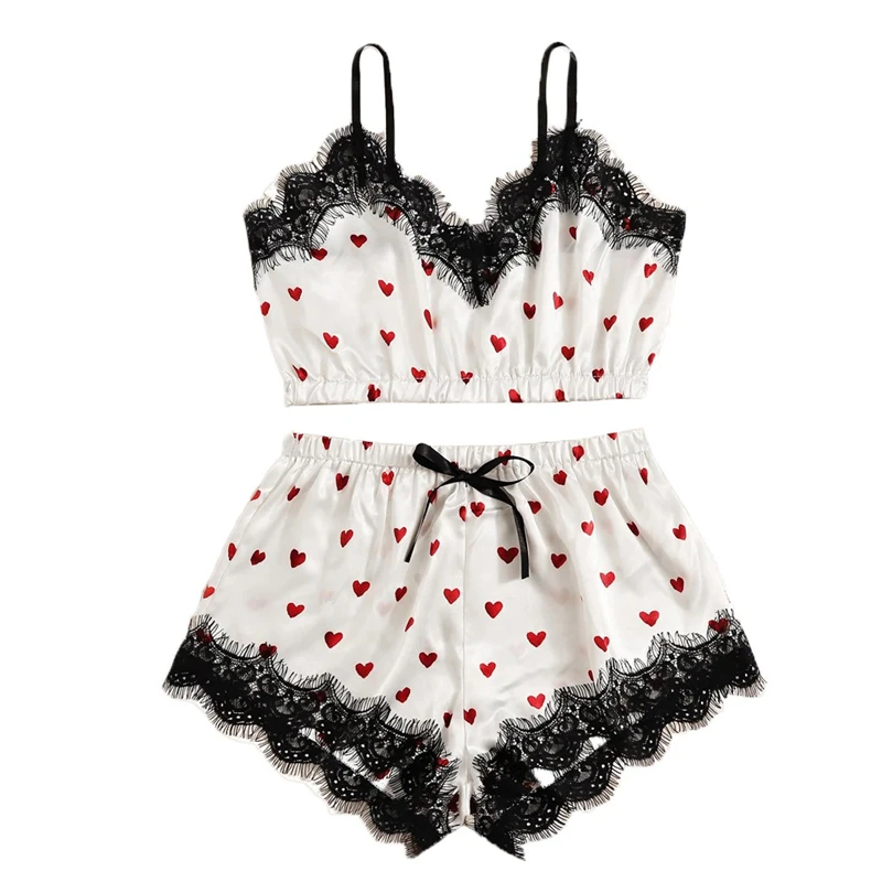 

1 Set Sexy Lace Pyjamas Women V-Neck Pyjama Femme Summer Sleepwear Satin Nightwear Lingerie Underwear Femme Pajamas Sets