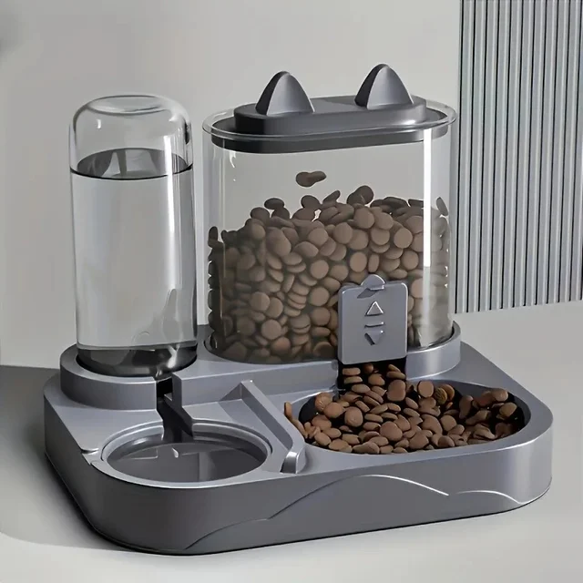 2-in-1 Large Capacity Cat Automatic Feeder, Water Dry Wet Separation Design No Battery Required - For Cats Small Dogs 1