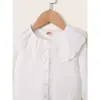 Kids Girl 1-6Y Button T Shirt Hollow Lace Collar White Long Sleeved Lovely Korean Version Top Autumn Toddler Girl Clothes 2